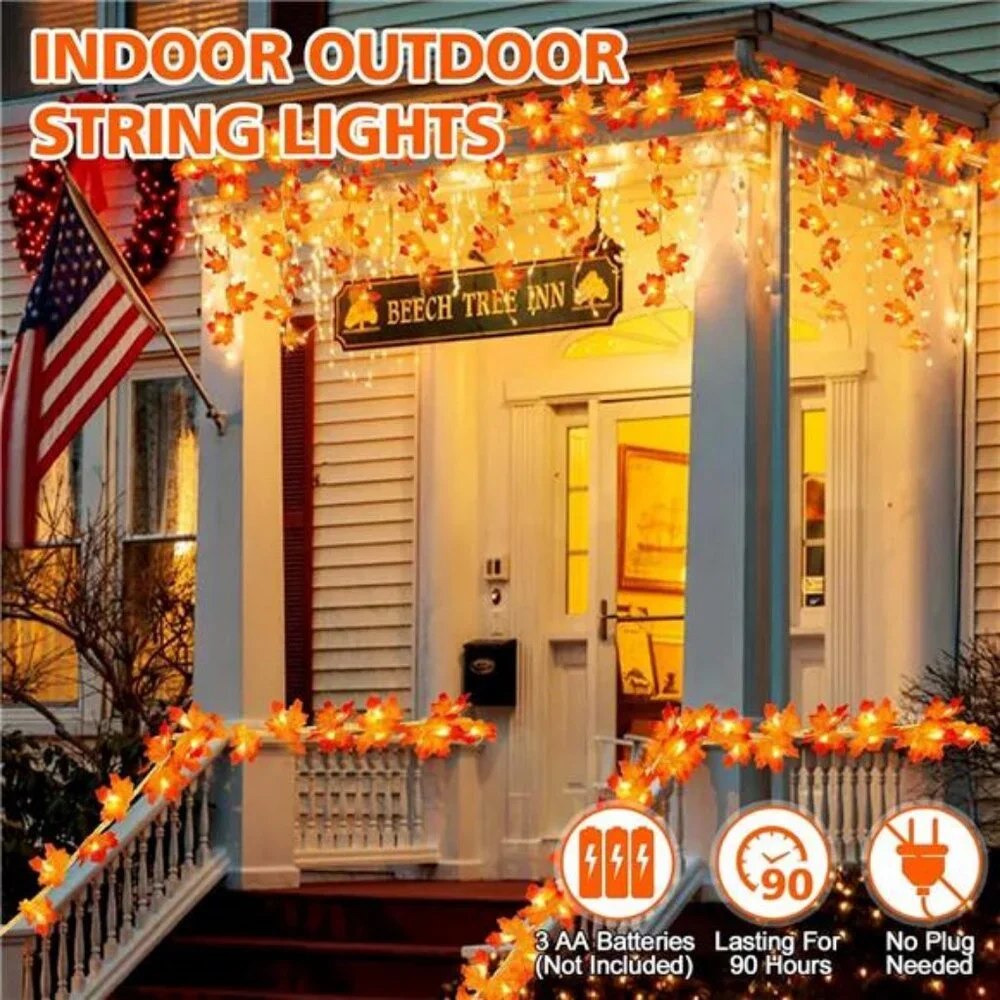 4PCS Fall Decor Thanksgiving for Home Table, Fall Leaves Garland Lights 40FT